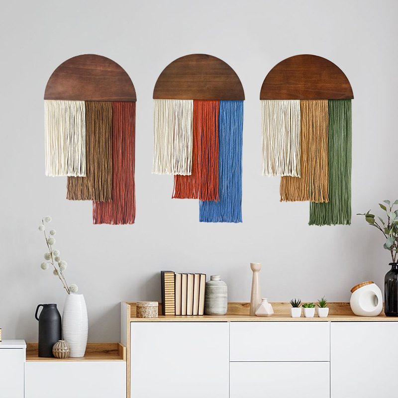 Wall Scroll Tapestry - Tapiz de Madera Semicircular con Borlas,